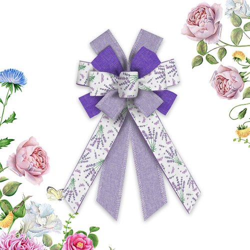 Hying Large Spring Lavender Bows - White & Purple Burlap Wreath Bows for Weddings & Parties