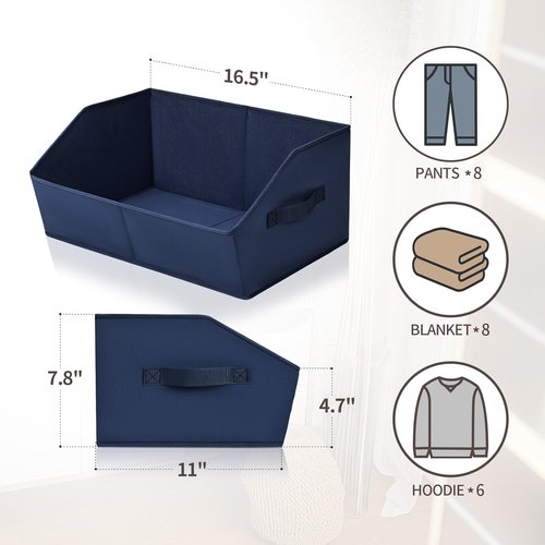 Homsorout Decorative Storage Baskets - Trapezoid Closet Bins with Handles, Navy Blue, 3 Pack