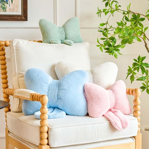 Lfsaaj Bowknot Pillow Pink Cute Bow Decorative Throw Pillows 12" Aesthetic Home Decor Bow Cushions Butterfly Knot Plush Pillow for Bedroom Couch