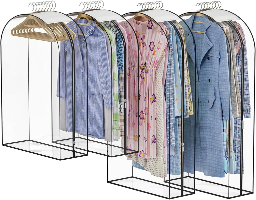 Skiennix Thickened Clear Garment Bags - 4 Pack Hanging Clothes Storage (40 & 50 Inch) for Closet, Shirts, Coats, Dresses