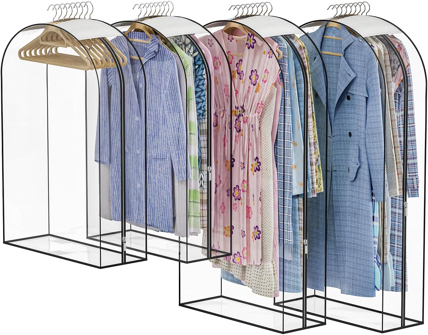 Skiennix Thickened Clear Garment Bags - 4 Pack Hanging Clothes Storage (40 & 50 Inch) for Closet, Shirts, Coats, Dresses