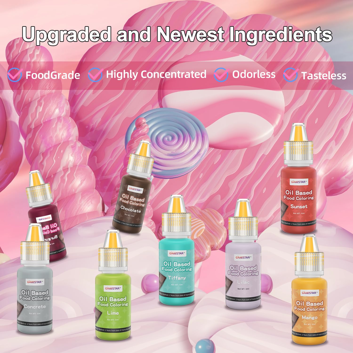 Skiennix Oil Based Food Coloring Set - 24 Vibrant Colors for Cake Decorating & Baking | 0.20 fl. oz Bottles