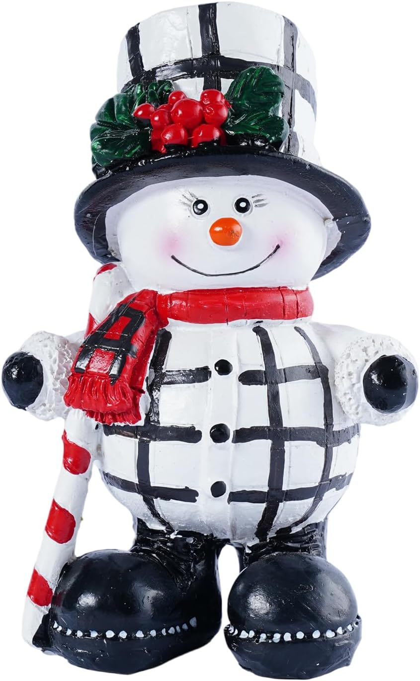 Snowman Figurines Set of 2 - Black and White Plaid Indoor Christmas Decorations | Winter Home Decor