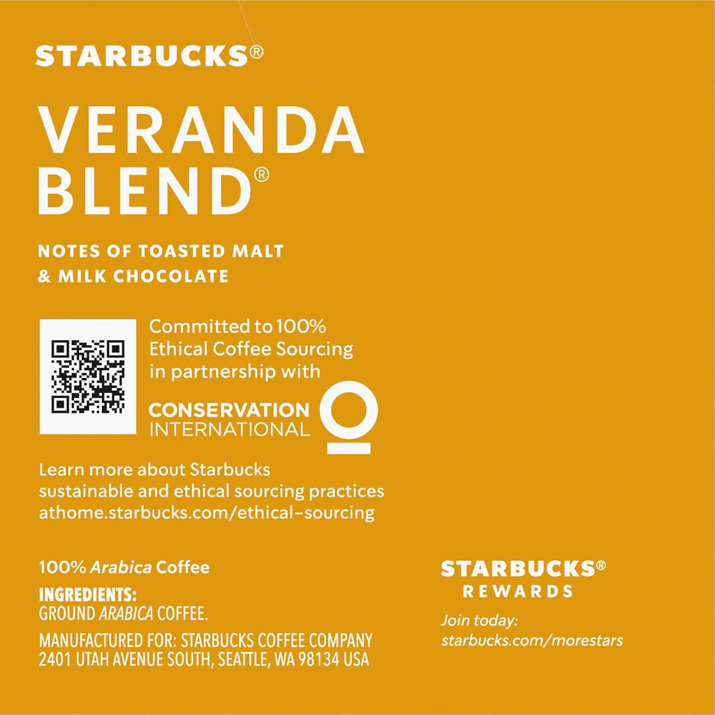 Starbucks K-Cup Pods - Veranda Blend Blonde Roast 100% Arabica Coffee - 10 Pods Per Box (Pack of 6)
