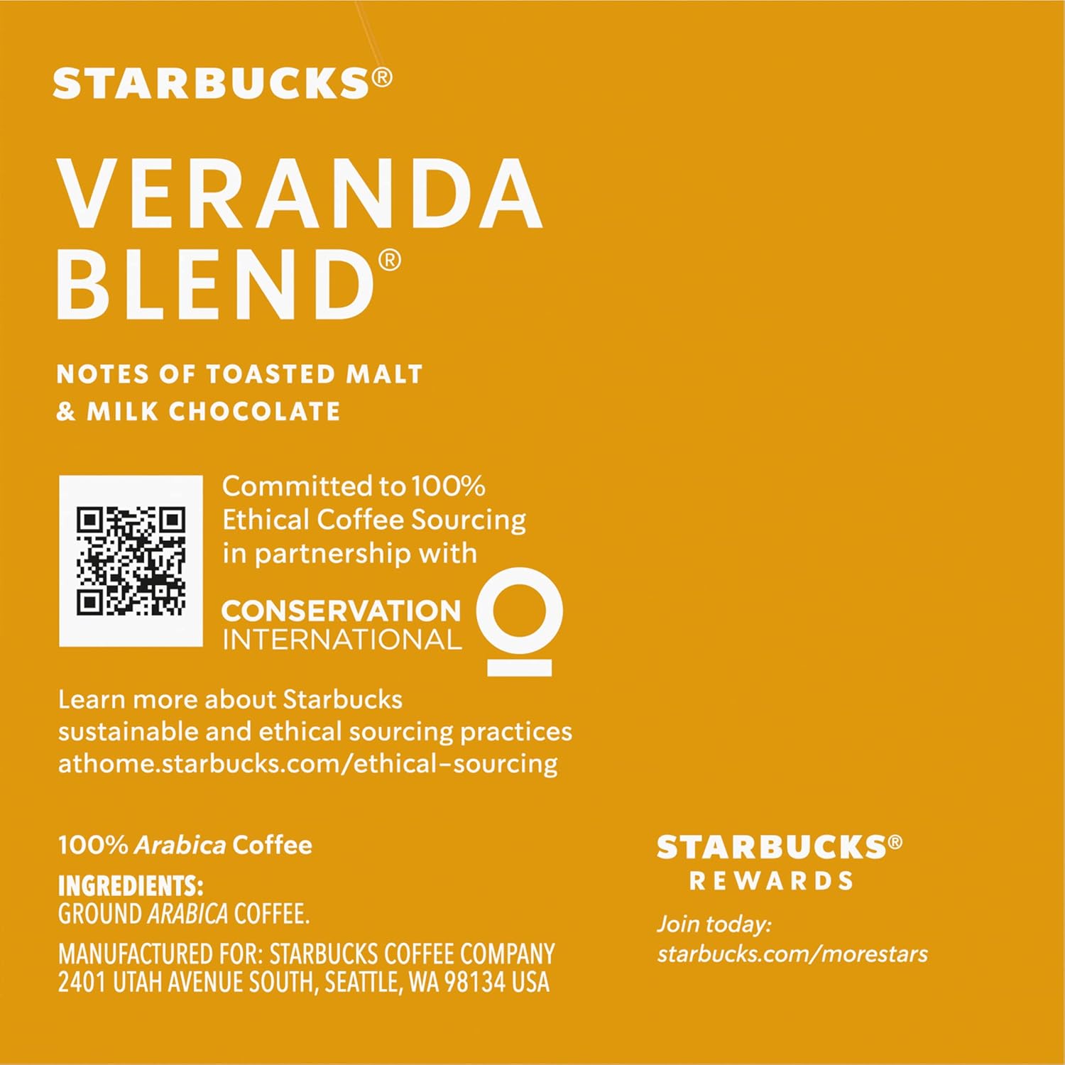 Starbucks K-Cup Pods - Veranda Blend Blonde Roast 100% Arabica Coffee - 10 Pods Per Box (Pack of 6)
