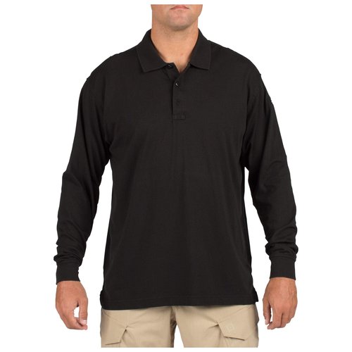 5.11 Men's Tactical Polo Long Sleeve Tshirt, Black, Medium