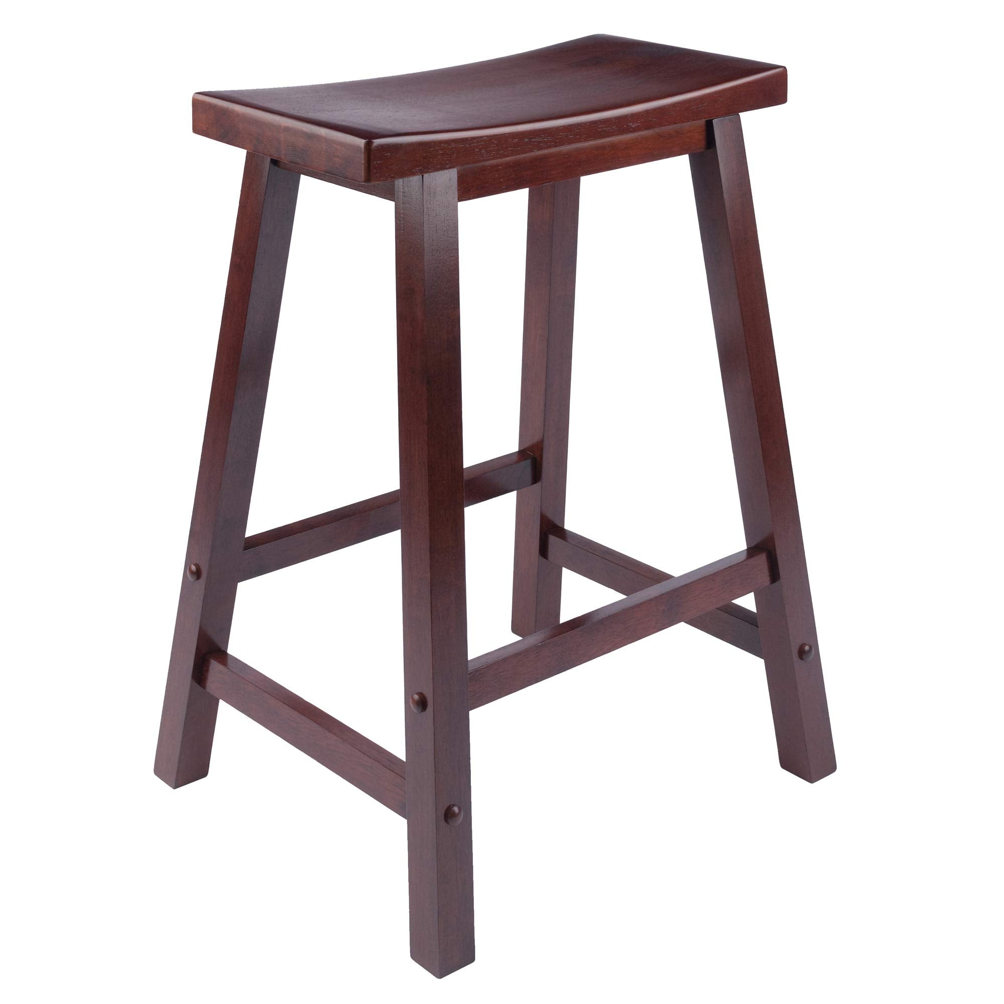 Winsome Satori Saddle Seat Counter Stool, 24" in Walnut, Classic Backless Bar Chairs for Kitchen & Dining Room Seating, Timeless Essential Furniture for Home, Dorm, Apartments