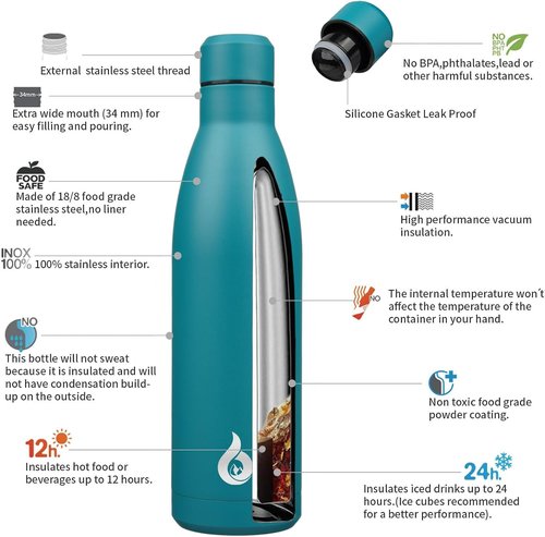 BJPKPK 25oz Insulated Stainless Steel Water Bottle - Reusable Travel Sports Bottle | Keeps Drinks Cold & Hot, Laguna