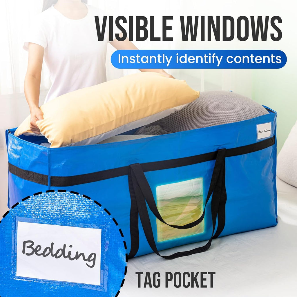 TAILI Extra Large 69 Gallon Storage Bags - Heavy Duty Blue Moving Totes with Visible Window & Wrap Around Handles (2 Pack)