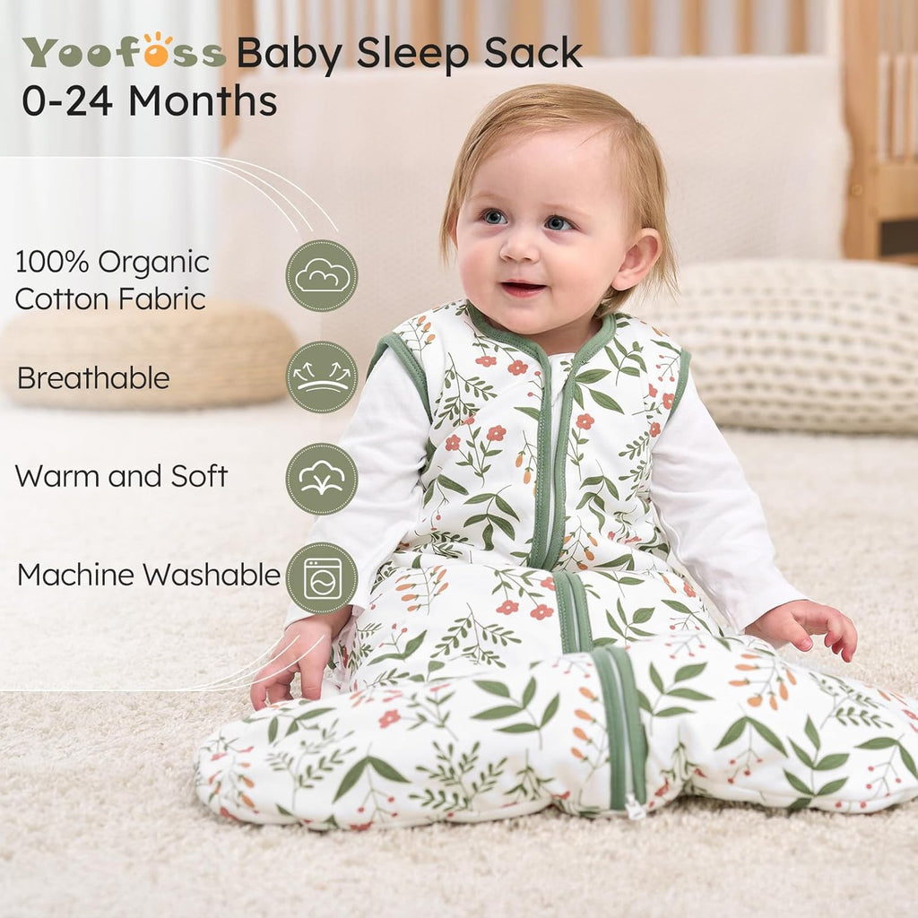 Yoofoss Baby Sleep Sack - 1.5 Tog Organic Cotton Wearable Blanket for 0-6 Months | Warm & Comfy