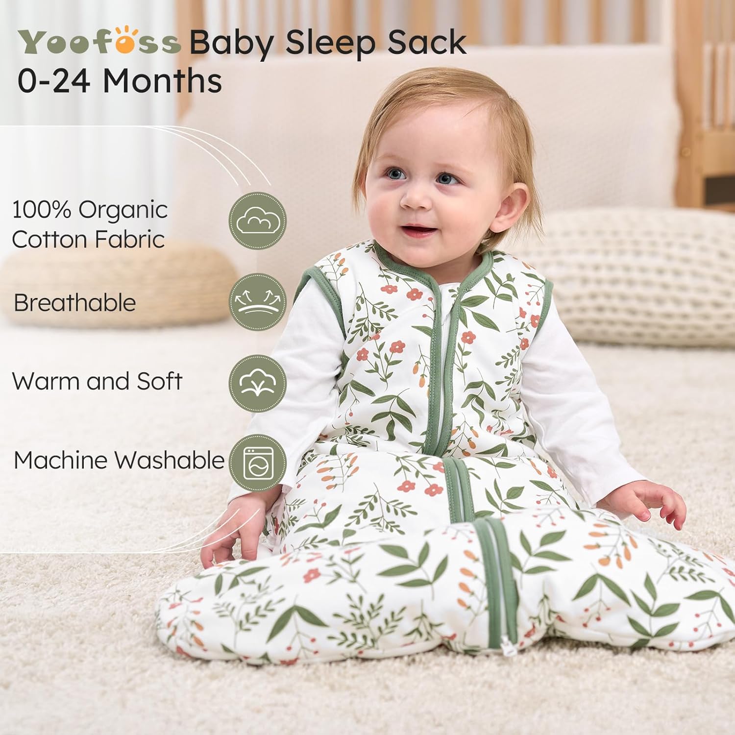 Yoofoss Baby Sleep Sack - 1.5 Tog Organic Cotton Wearable Blanket for 0-6 Months | Warm & Comfy