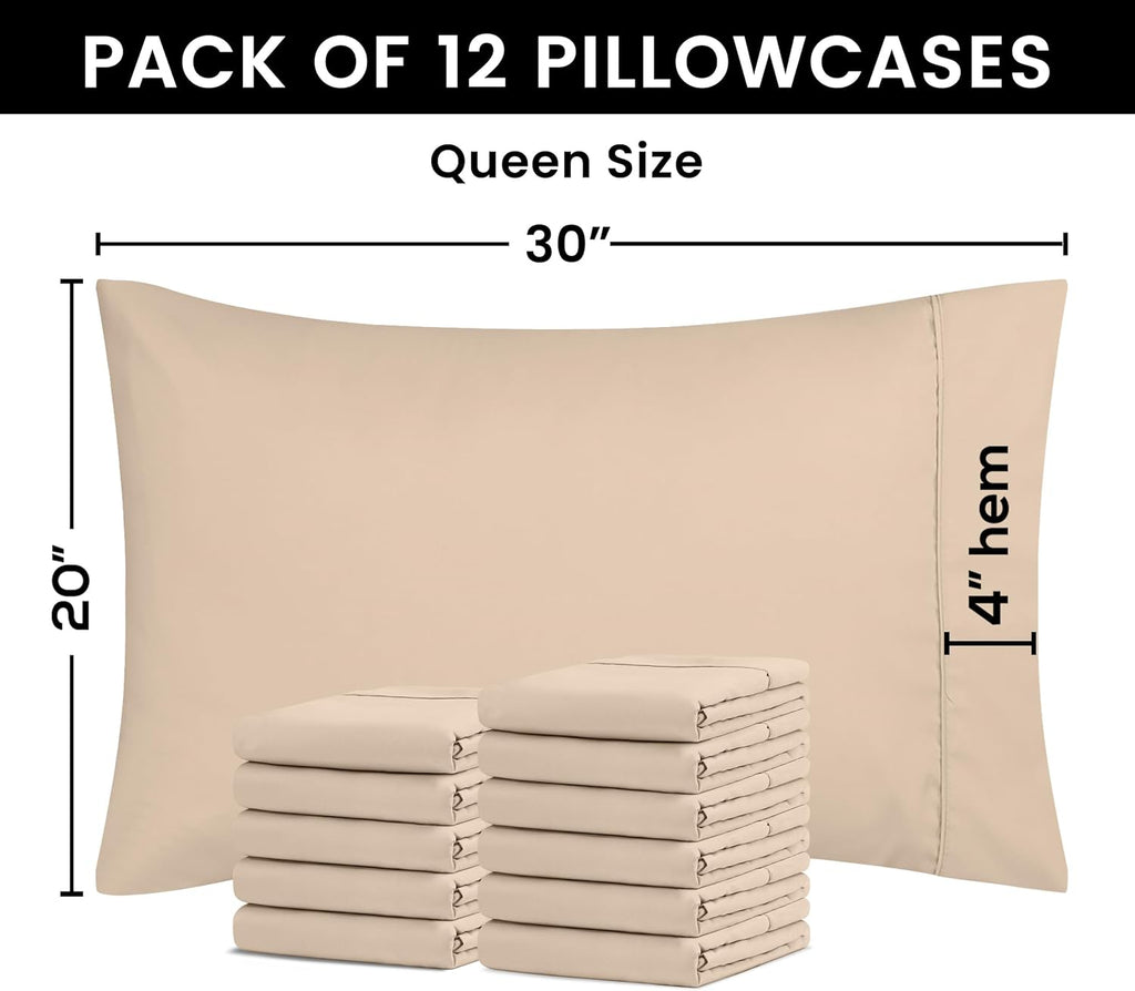 Utopia Bedding Queen Pillow Cases - 12 Pack Soft Brushed Microfiber - Fade Resistant 20 x 30 Inches (Beige)