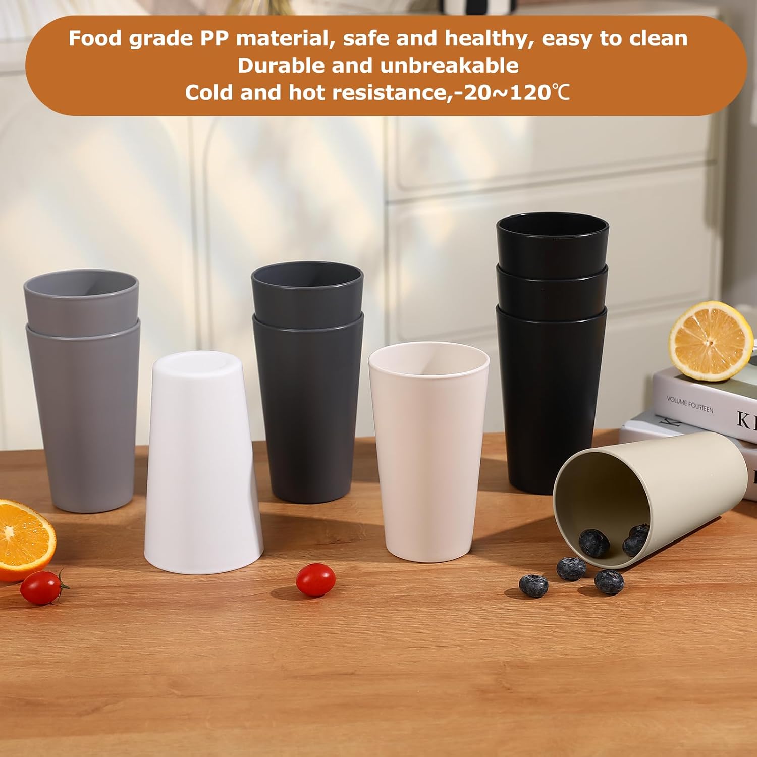 Skiennix 24 Pcs Unbreakable Plastic Cups Set - 20 Oz Reusable Tumblers | BPA-Free, Stackable & Dishwasher Safe