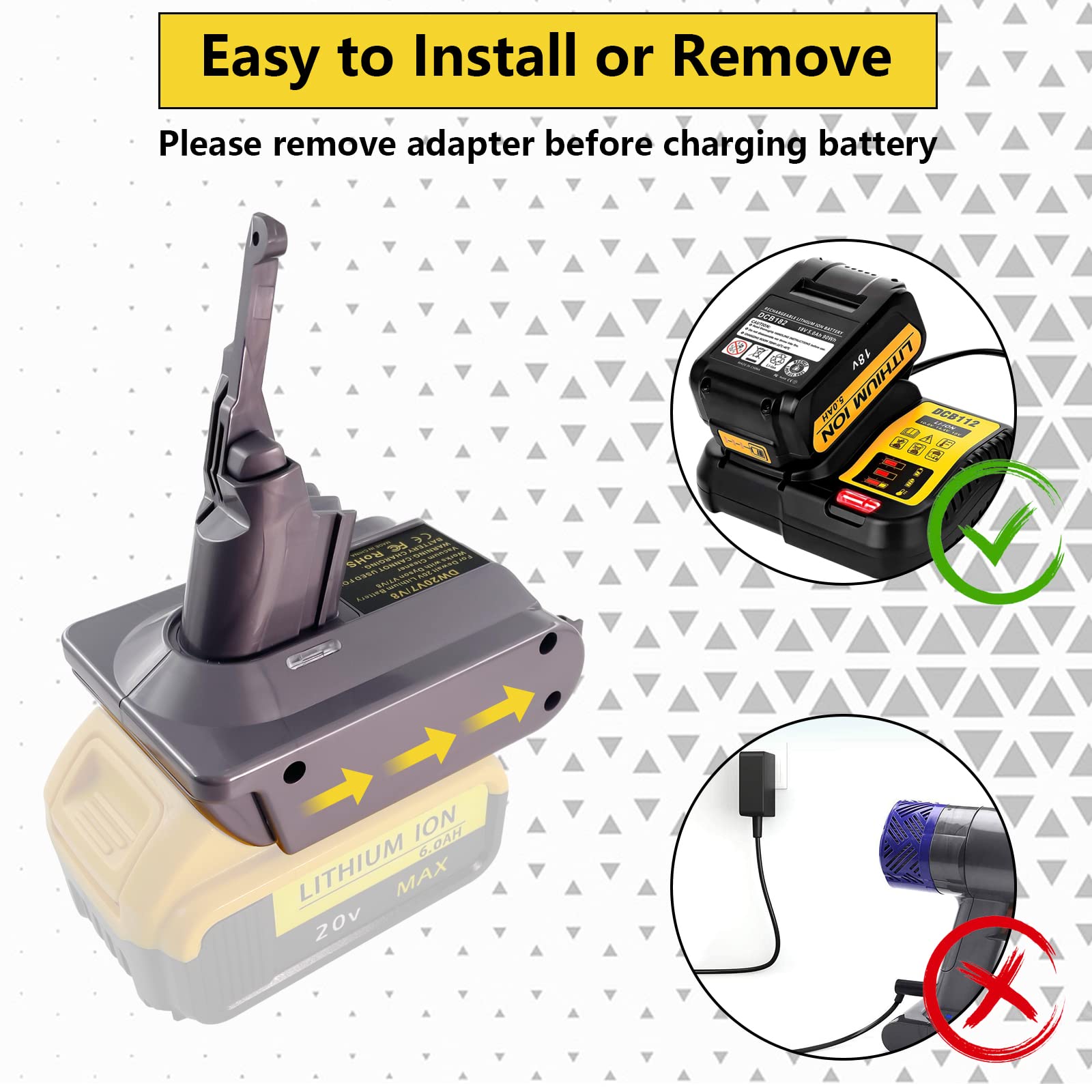 Upgrade for V7+V8 Battery Adapter, for DeWalt 20V Max Battery Convert for Dyson V7/V8 Series Vacuum Cleaner (V7 V8 Common)