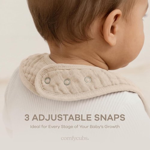Comfy Cubs Muslin Bibs - Soft, Highly Absorbent Baby Bibs | Pack of 8, Adjustable Snaps, Colorful Designs