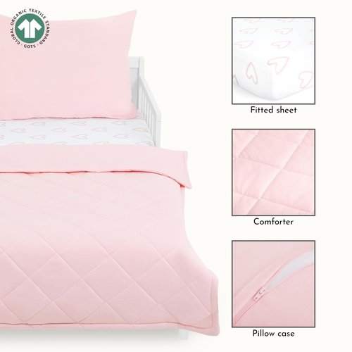 Evolur I Heart You 3 Piece Toddler Bedding Set, Super Soft and Breathable Toddler Bedding, Machine Washable, Includes Fitted Sheet, Comforter and Pillow Case
