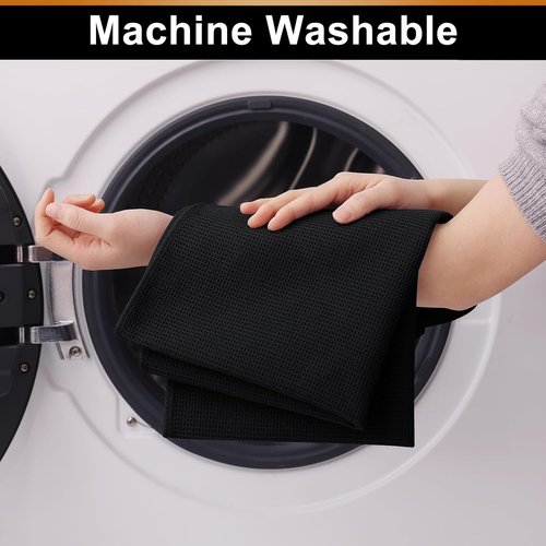 Homaxy 100% Cotton Waffle Weave Kitchen Towels - Soft & Absorbent 4-Pack | Quick Dry 16 x 26 Inches - Black