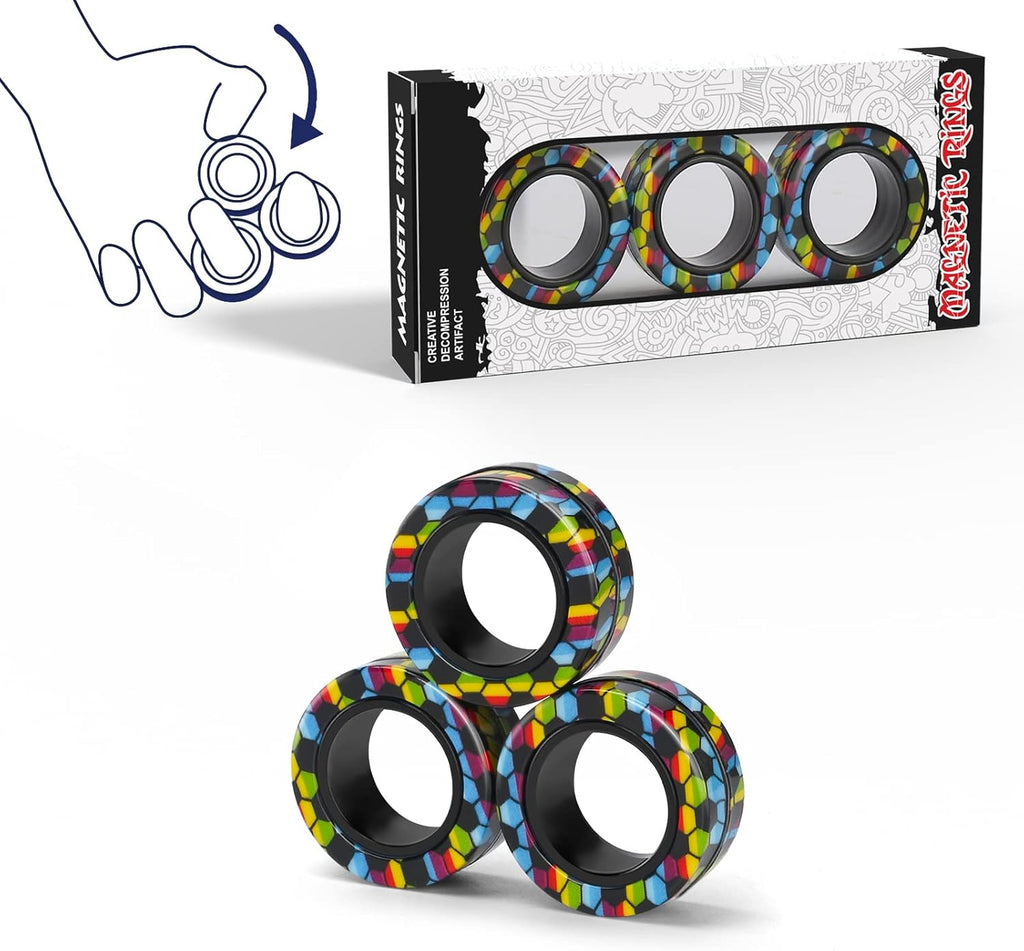 Skiennix Magnetic Fidget Rings Set - Anxiety Relief Toys for Adults & Kids | 3-Piece Spinner Pack