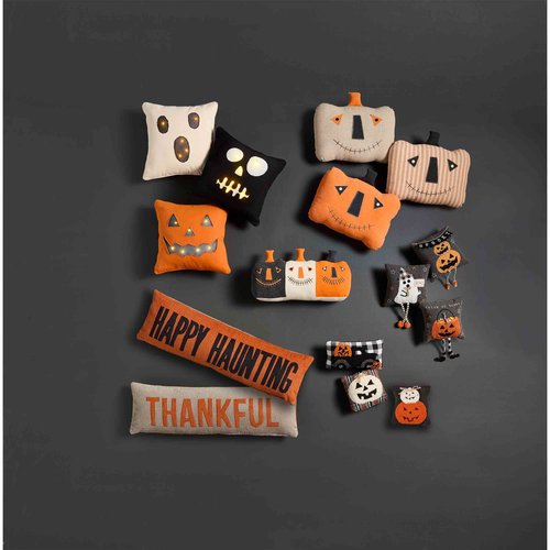 Mud Pie Light Up Halloween Throw Pillow, Pumpkin, 16" x 16"