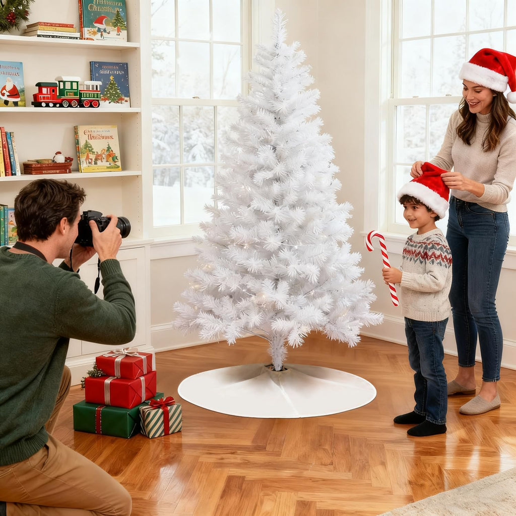 SevenFish 30 Inch Christmas Tree Skirt Decorations Small Soft White Plush Tree Skirt for Christmas Party Mat Indoor Outdoor Holiday Family Winter Home Decorations