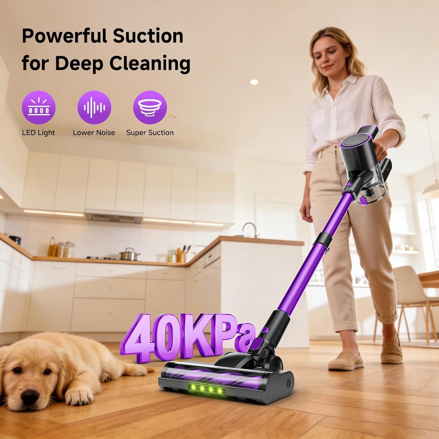 Skiennix Cordless Vacuum Cleaner - 40Kpa Powerful Suction | Lightweight 8-in-1 Design for Hard Floors (Black)