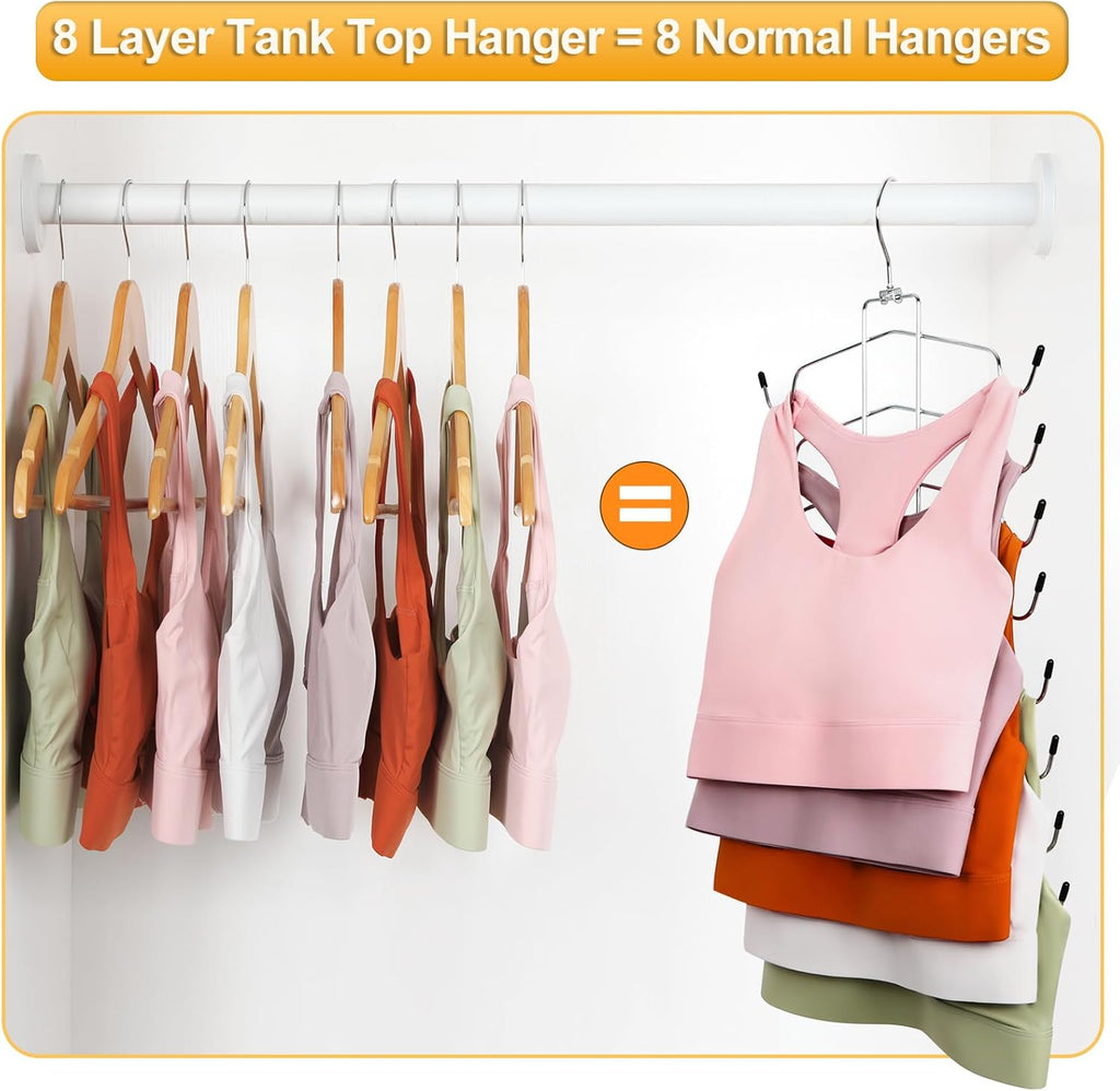 TOPIA HANGER 2 Pack Space-Saving Tank Top & Bra Hanger - 8 Layers for Closet Organization, Silver