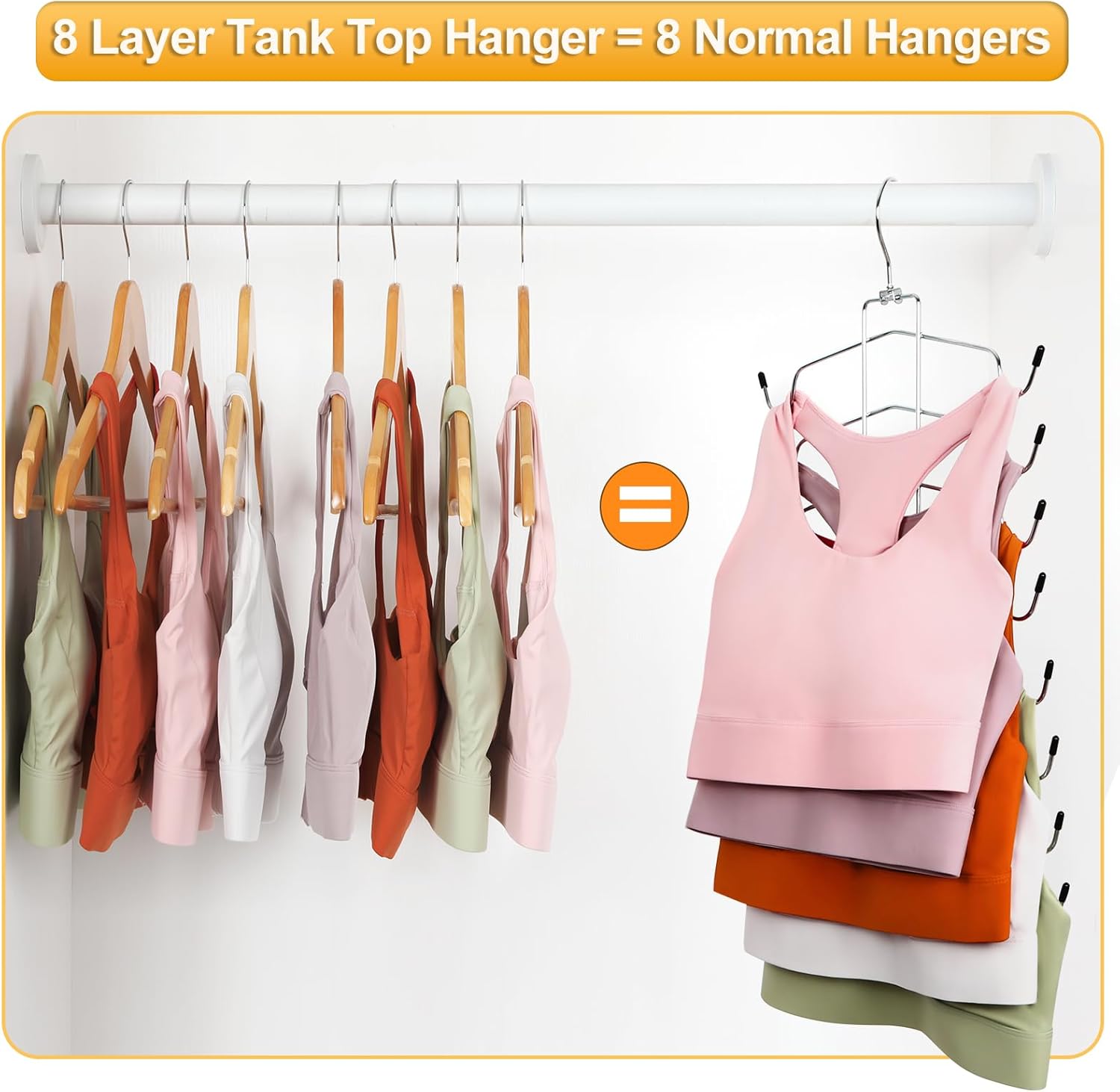 TOPIA HANGER 2 Pack Space-Saving Tank Top & Bra Hanger - 8 Layers for Closet Organization, Silver