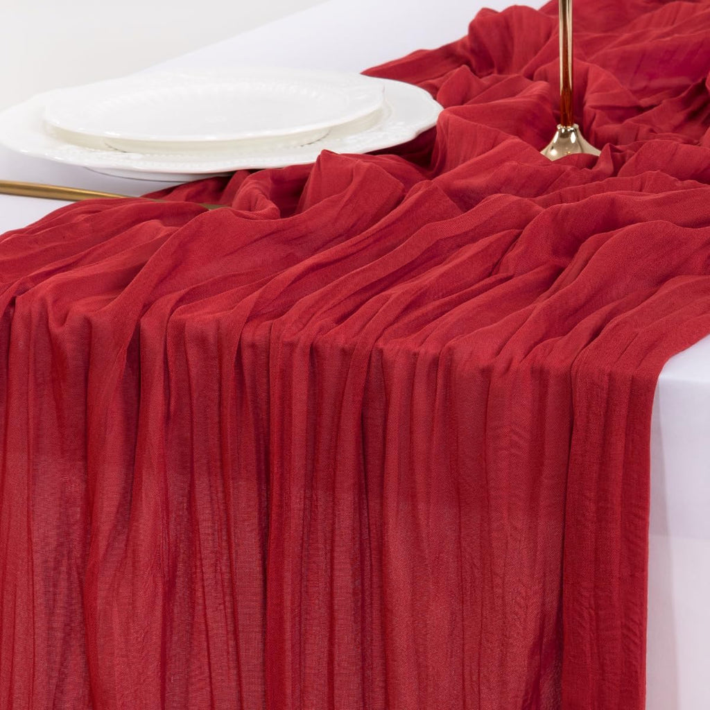Socomi Red Cheesecloth Table Runner - 10FT Rustic Boho Gauze for Weddings & Events | Home Decor