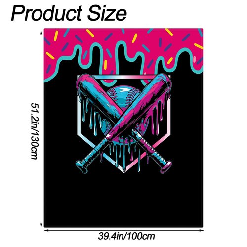 Tegeme Baseball Drip Ice Cream Blanket Pink Baseball Drip Ice Cream Throw Blanket Warm Ultra Soft Flannel Blankets for Bed Travel Sofa Living Room Decoration Gifts, 50" x 40", Black