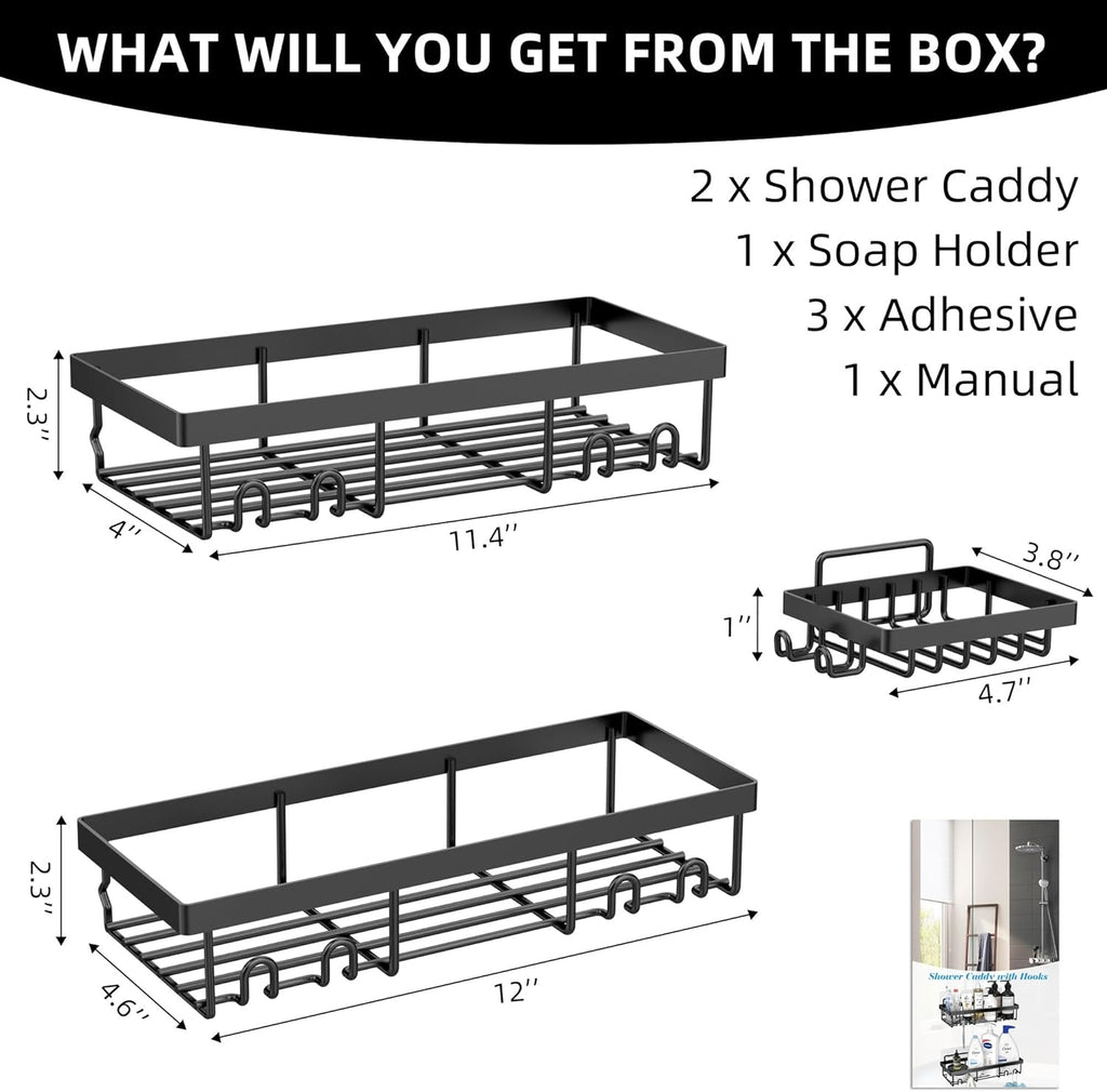 Moforoco Shower Caddy Basket Shelf - Rustproof Black Wall Organizer with Soap Holder | 3-Pack Set