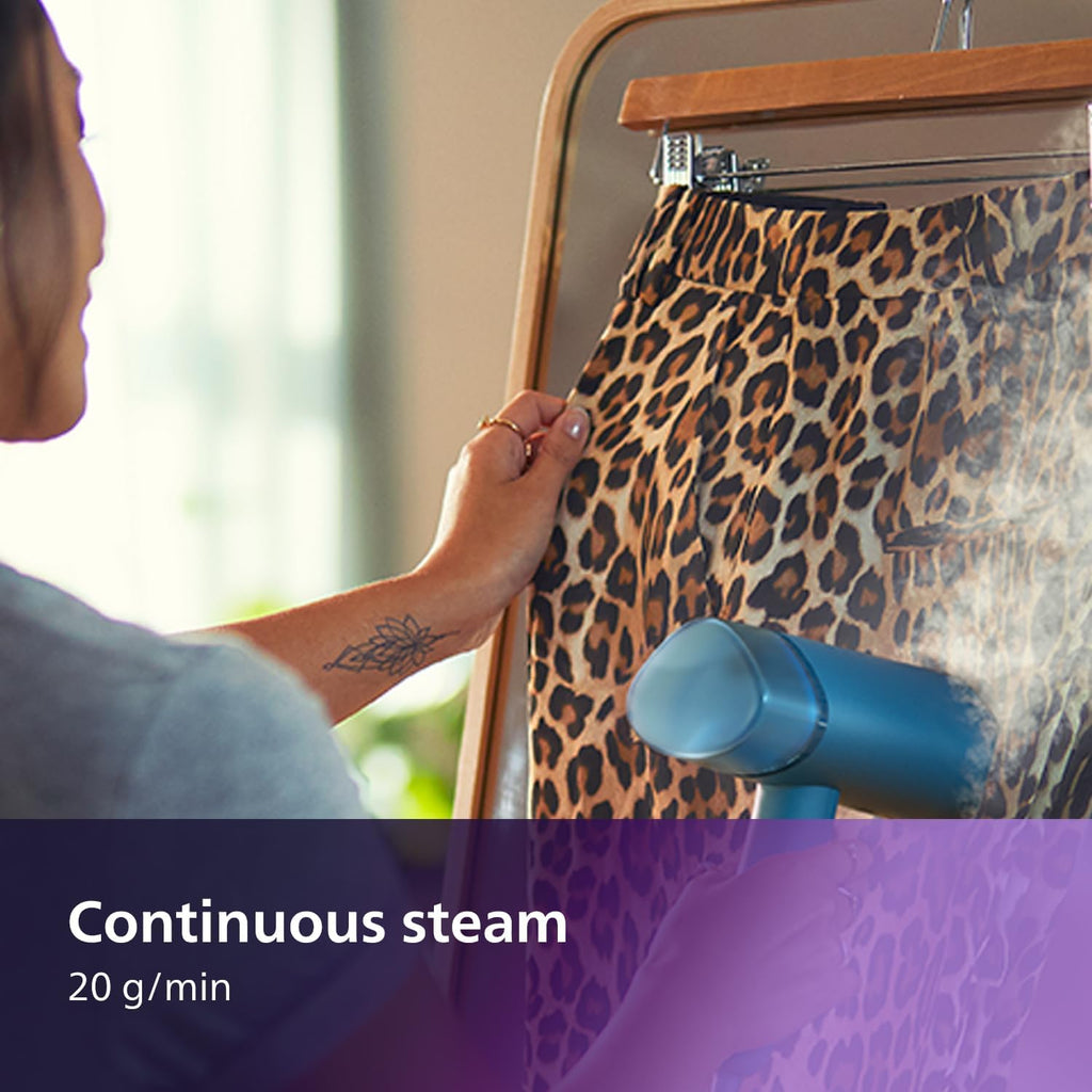 Philips 3000 Series Handheld Steamer - Powerful 1000W, 20 g/min Steam, Detachable 100ml Tank, Blue