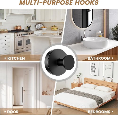 BKV Suction Cup Hooks - Removable Shower Hooks for Glass Windows | 8 Pack in Black