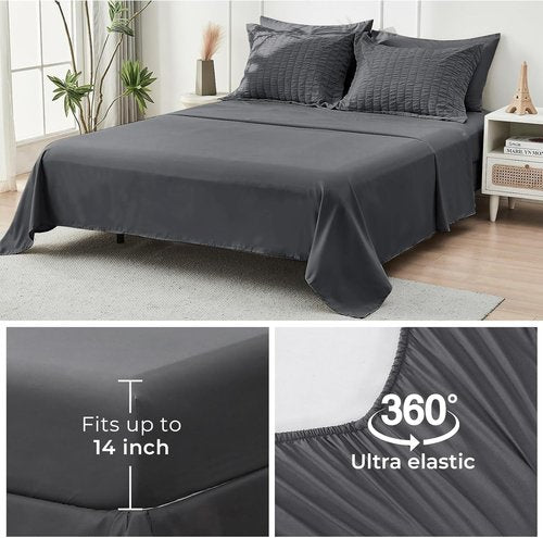 HYMOKEGE King Size Comforter Set - All Season Luxury Bedding Set with Sheets & Pillowcases | Dark Grey