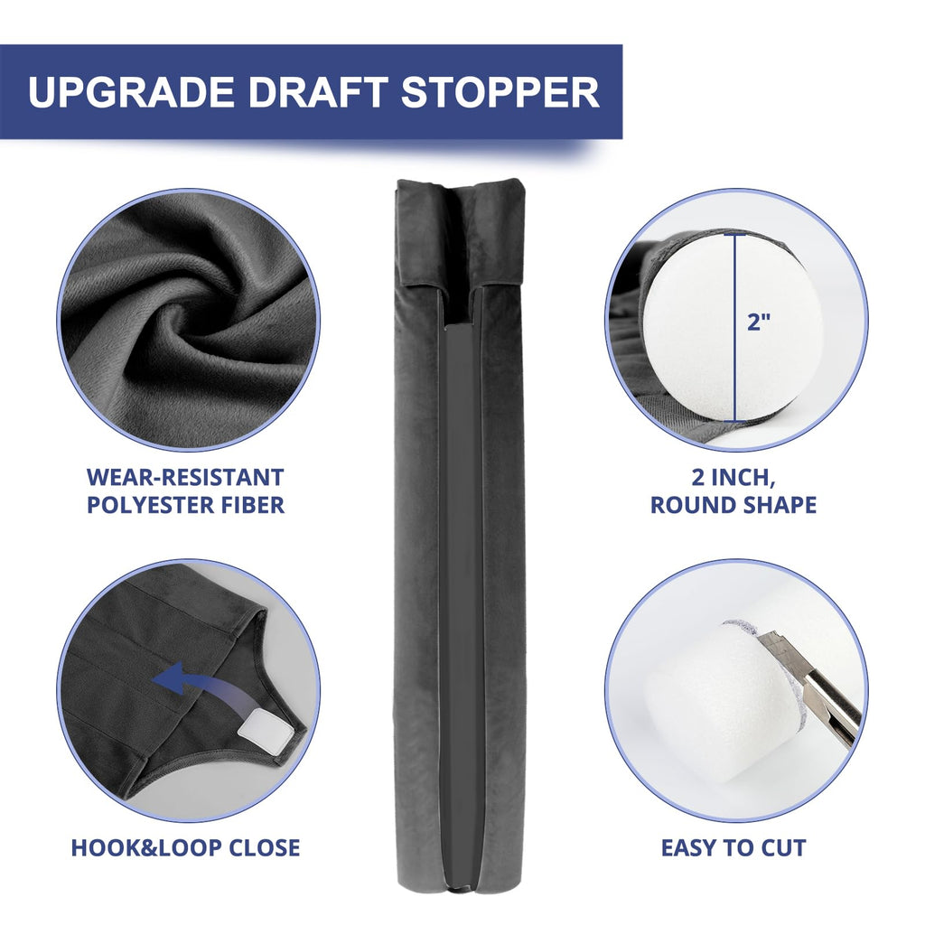 Door Draft Stopper for Bottom of Door, 30 Inch Under Draft Air Noise Light Blocker 24"- 30" Double Side Soundproof Sweep Filler Seal Gap up to 1.7" for French Patio Sliding Door Guard, Grey