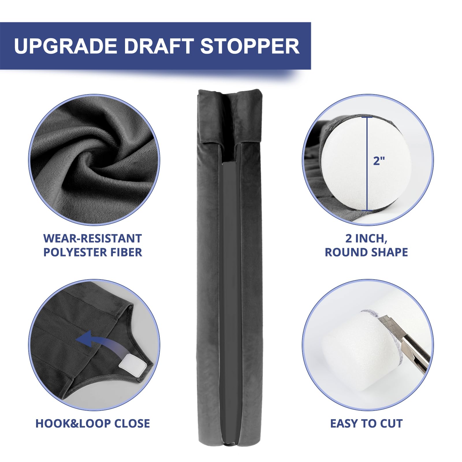Door Draft Stopper for Bottom of Door, 30 Inch Under Draft Air Noise Light Blocker 24"- 30" Double Side Soundproof Sweep Filler Seal Gap up to 1.7" for French Patio Sliding Door Guard, Grey