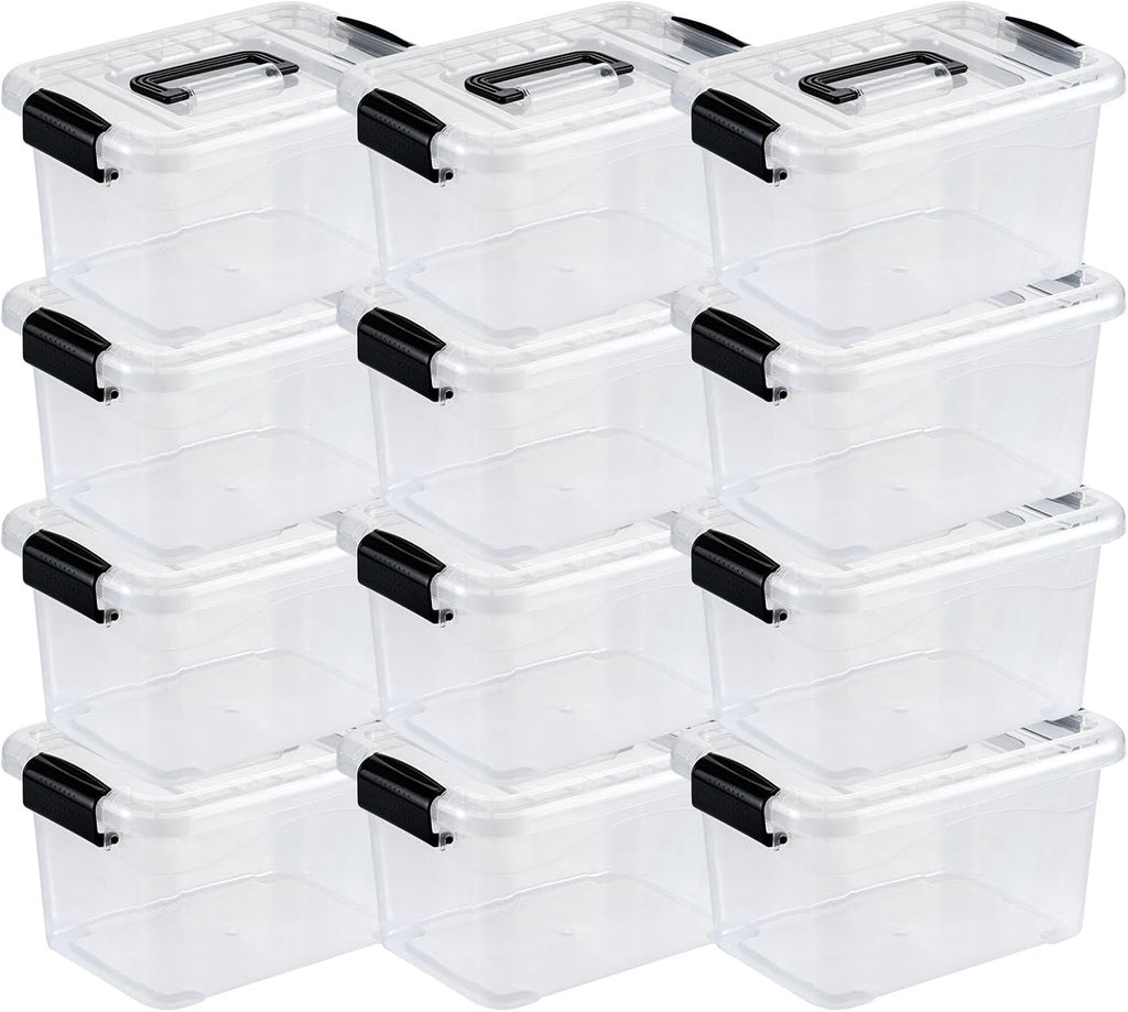 Nazhura Storage Bins - Stackable Clear Plastic Containers with White Lids | 6QT, 12-Pack
