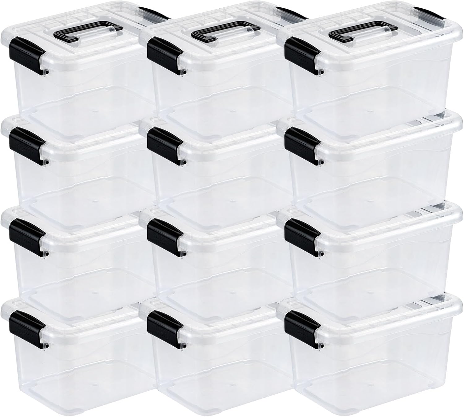 Nazhura Storage Bins - Stackable Clear Plastic Containers with White Lids | 6QT, 12-Pack