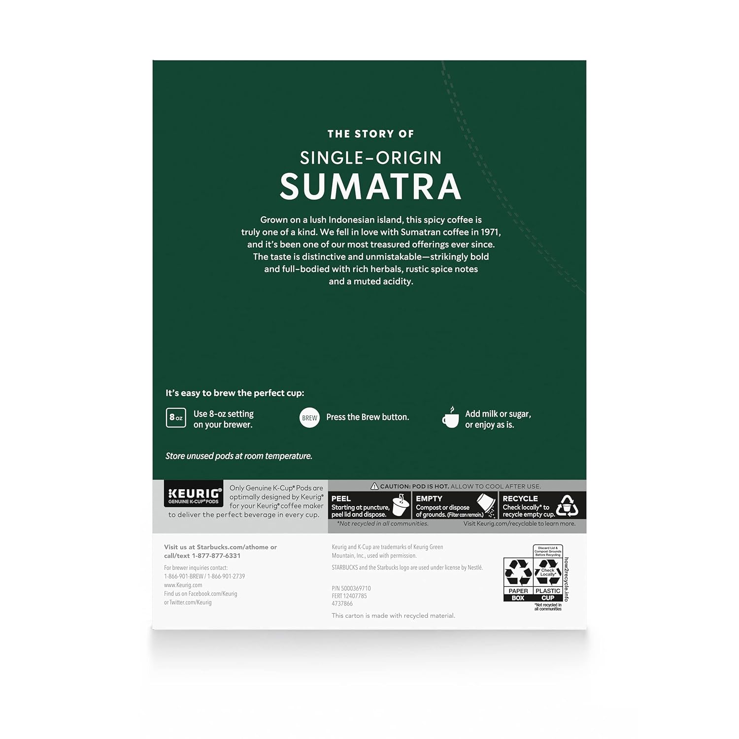 Starbucks K-Cup Coffee Pods - Dark Roast Sumatra Blend | 100% Arabica | 96 Pods (4 Boxes)