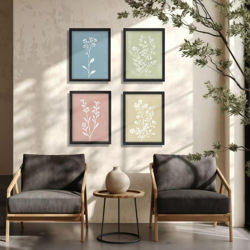 JIMUJIA 4-Piece Minimalist Plant Wall Art Set - Modern White Plant Designs on Soft Backgrounds | 12x16 Inch Frames for Home Décor