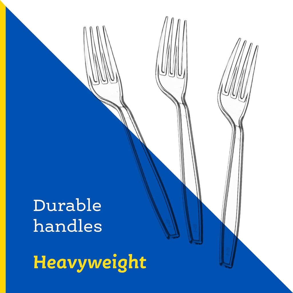 Plasticpro Heavyweight Disposable Clear Plastic Cutlery - 100 Count Forks for Easy Serving