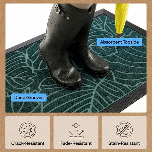 GORILLA GRIP Waterproof All-Season WeatherMAX Doormat - 35x23 Natural Rubber, Stain & Fade Resistant, Easy Clean Green Palm