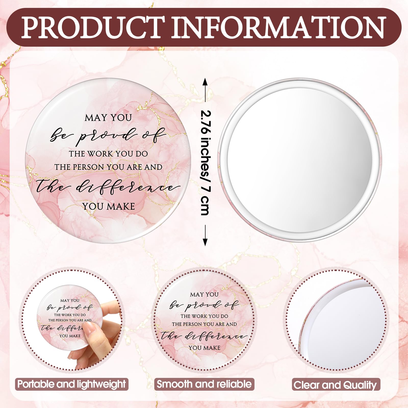 Cinnvoice 25 Sets Pink Mother's Day Mirror Gifts Inspirational Mini Compact Mirror Bulk for Women Small Round Pocket Makeup Gifts for Graduation Secretary Teacher Nurse (May You)