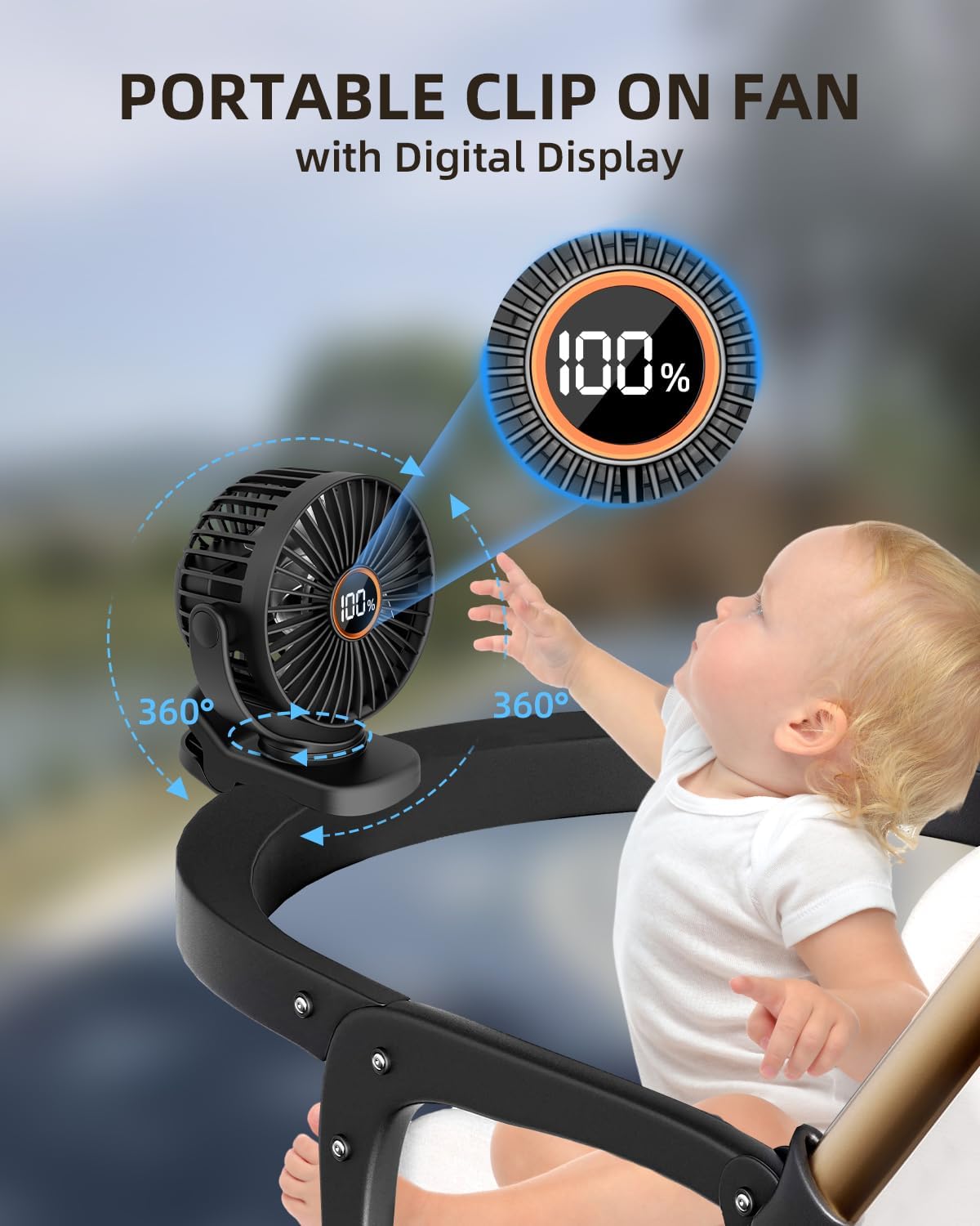 TUNISE Mini Clip-On Fan - Battery Operated, 3-Speed Adjustable, 360° Rotation - Portable Black Desk Fan for Home & Camping
