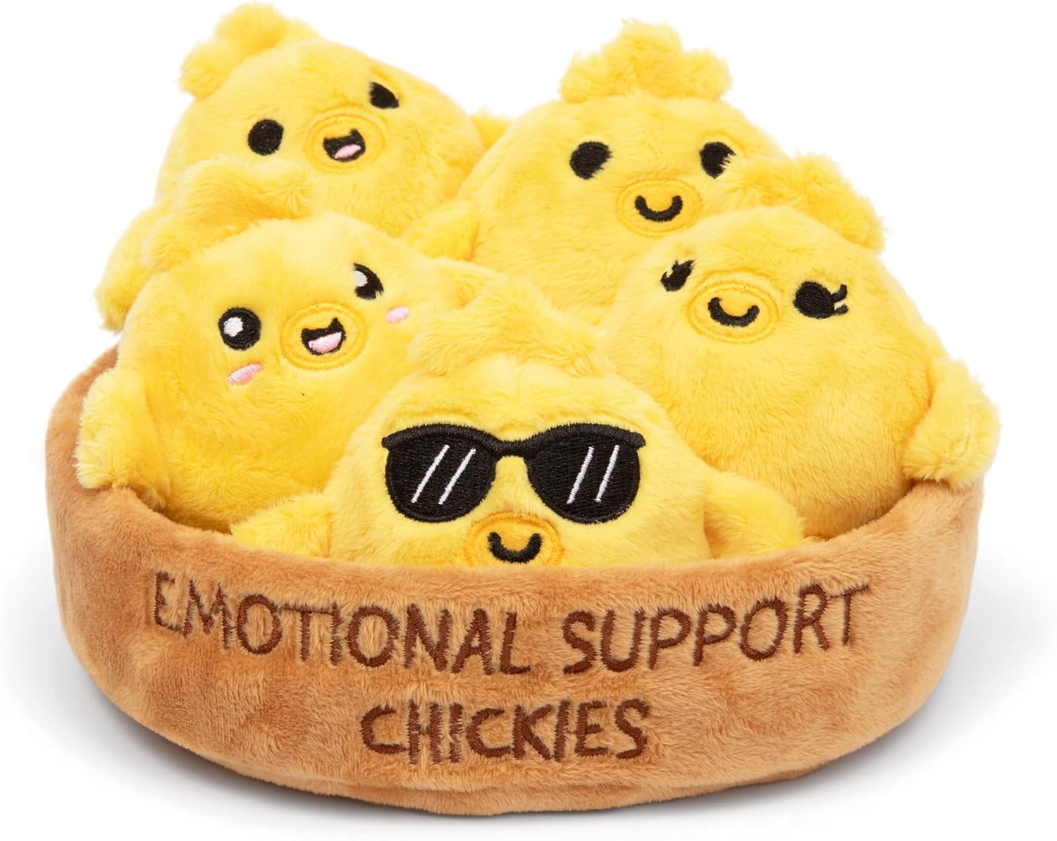Relatable Emotional Support Chickies | Cuddly Plush Stuffed Animals - Set of 5 with Carrying Basket