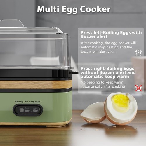 Evoloop Rapid Egg Cooker - Electric 6 Egg Capacity | Soft, Medium, Hard Boiled & Poached Eggs - BPA Free (Green)