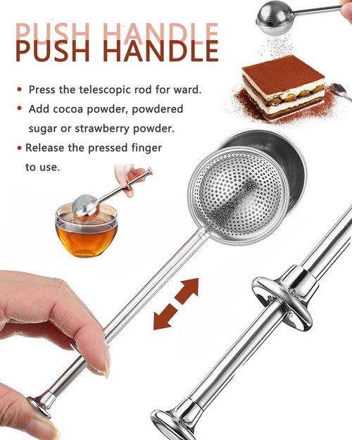 2 PCS Flour Sifter, Loose Tea Diffuser Portable Tea Strainer with Handle Tea Filter Powder Sugar Shaker Sifter Duster Baker's Dusting Wand Dispenser for Flour Spices Flour Sprinkler for Bread Baking