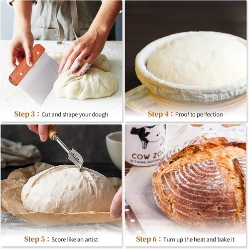 Dimpola Banneton Bread Proofing Basket Set - Handmade Rattan Sourdough Bowls | 9-Inch Round Size