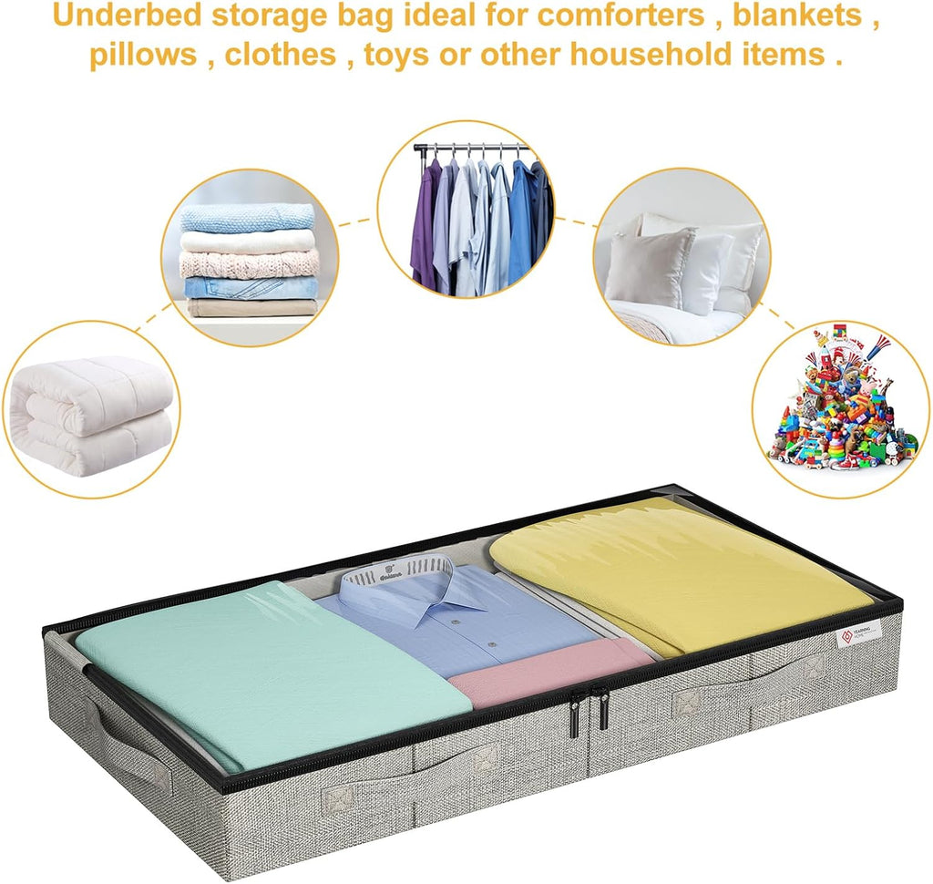 Skiennix Under Bed Storage Containers - Sturdy, Low Profile Design with Clear Windows | 4 Pack, 4.5 Inches