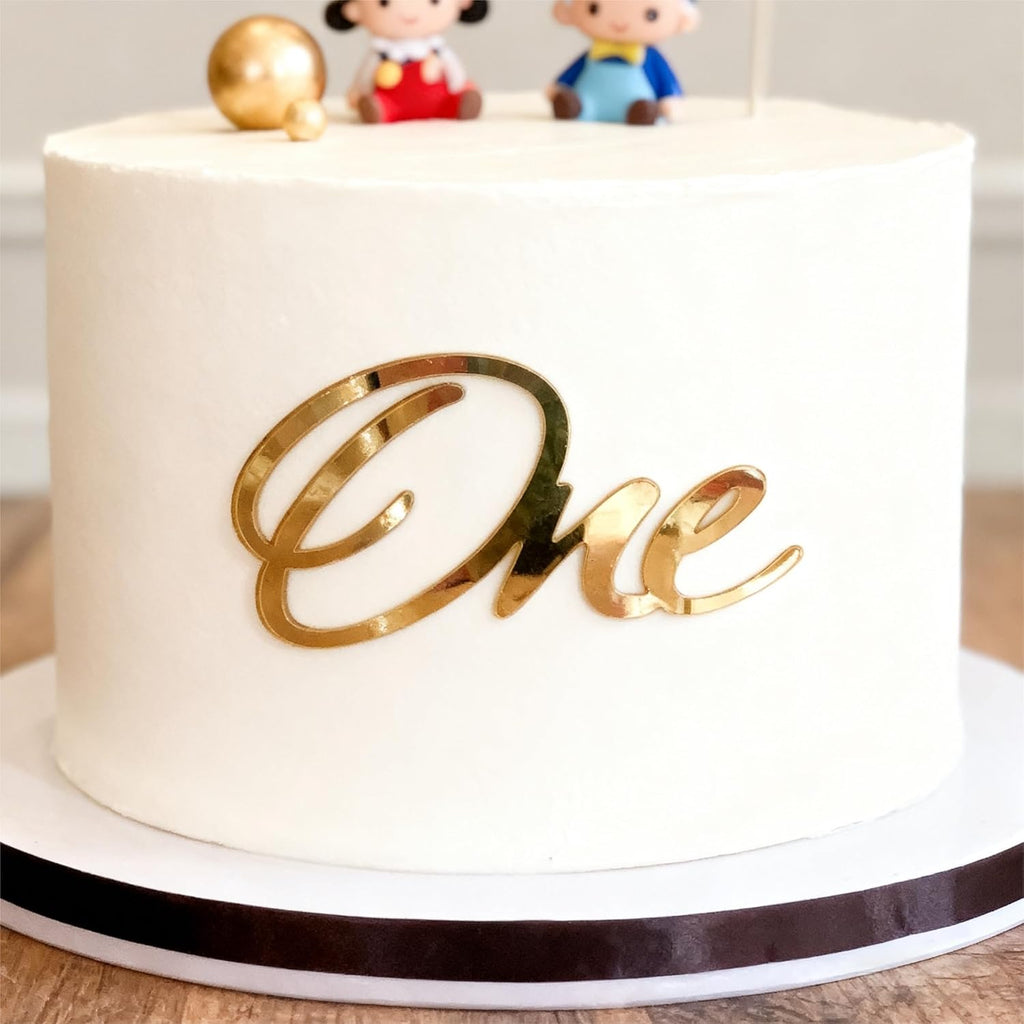 Skiennix Acrylic Mirror Cake Topper - Elegant Gold Baptism Decoration for 1st Birthday & Wedding