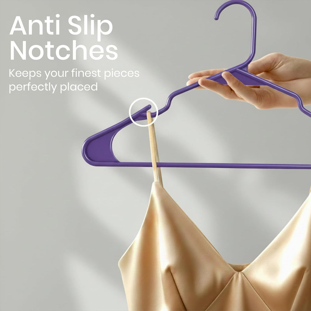 Utopia Home Plastic Hangers 30 Pack - Durable Space-Saving Clothes Hangers - Purple Closet Organizers